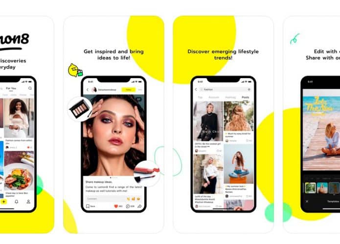 Celulares com feeds da rede social Lemon8 abertos