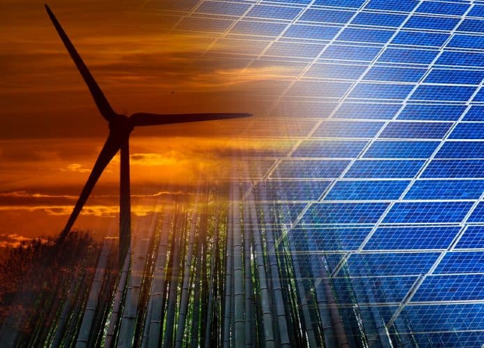 Montagem com instrumentos geradores de energia eólica e solar