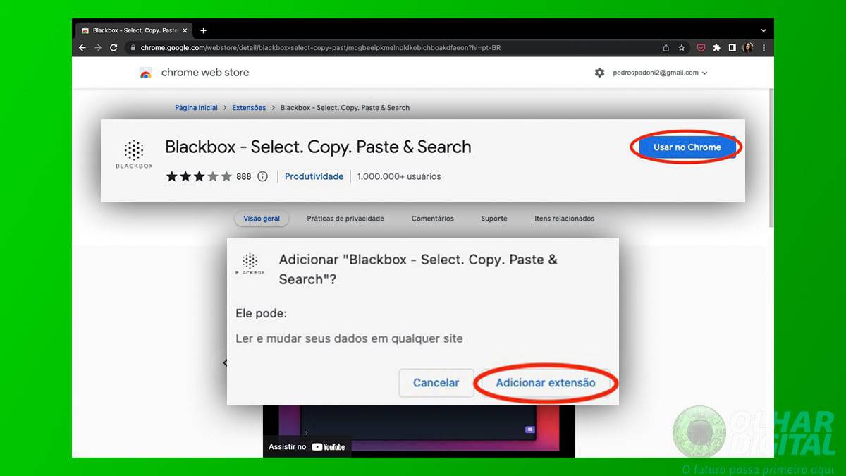 Tela da extensão Blackbox do Google Chrome para extrair textos de imagens
