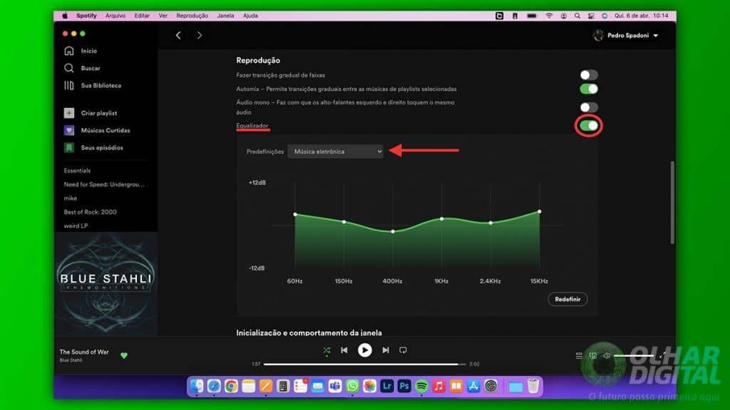 Tela do equalizador do Spotify no Mac