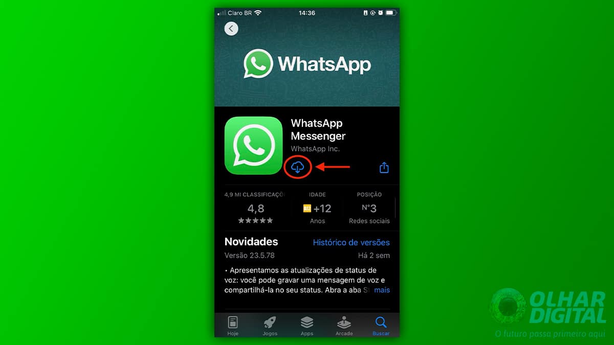 Tela do WhatsApp na App Store do iPhone