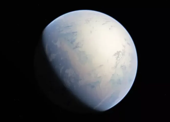 Ilustração da Terra congelada vista do espaço (Credito: Oleg Kuznetsov/Wikimedia Commons)