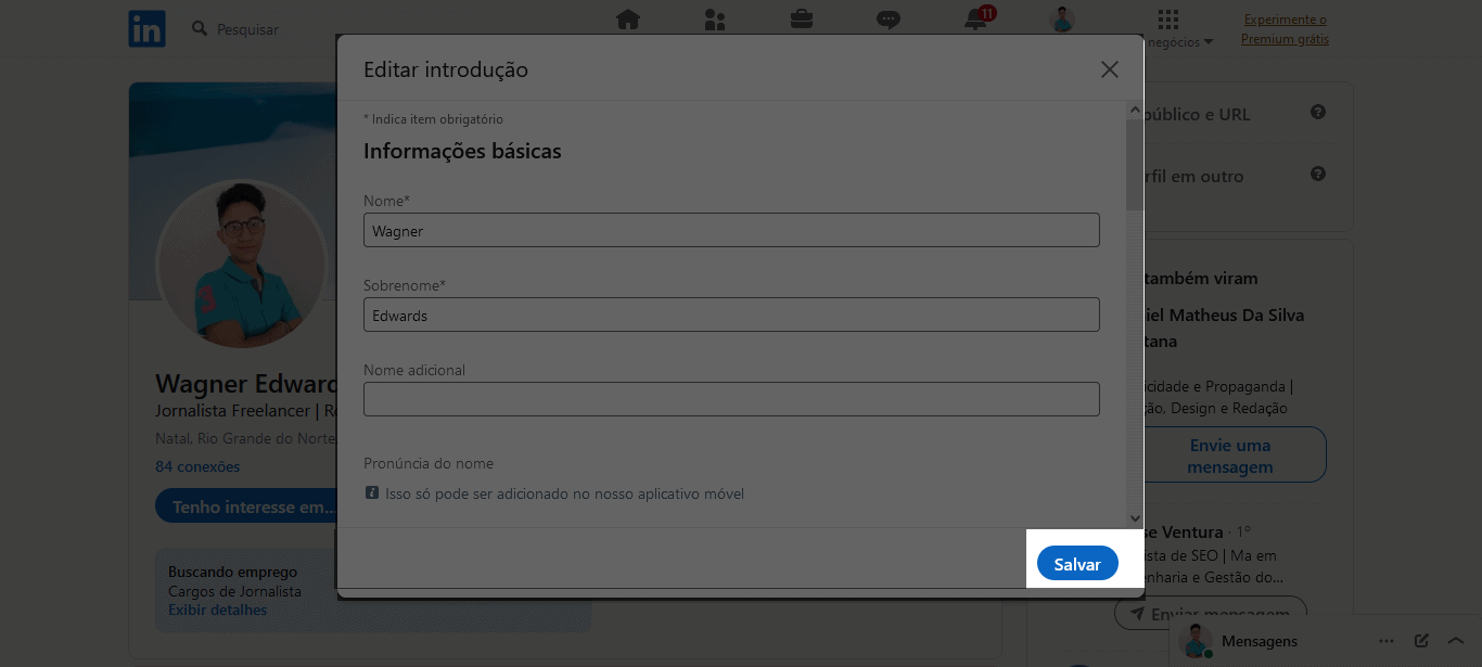 5 - como inserir nome adicional no linkedin