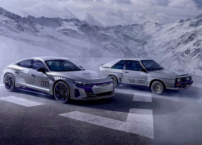 Dois modelos de carros elétricos para corrida na neve da Audi