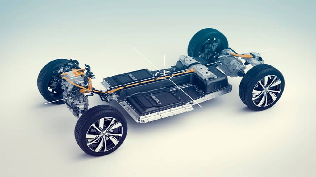 Esqueleto de carro elétrico com baterias destacadas