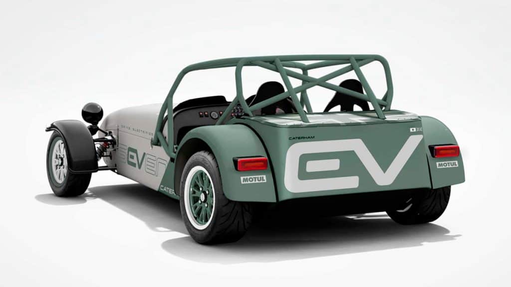 Visão da traseira de veículo elétrico da Caterham