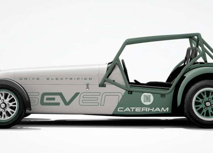 Visão lateral de veículo elétrico da Caterham