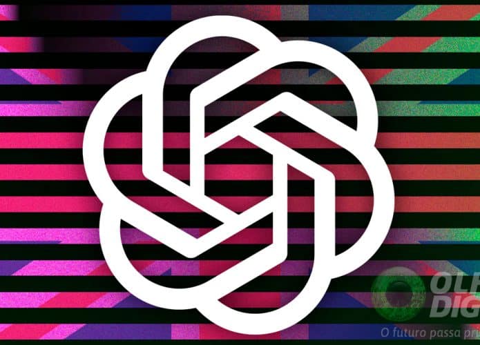 Logomarca do ChatGPT com imagens misturadas ao fundo da tela do chatbot e bandeira do Reino Unido