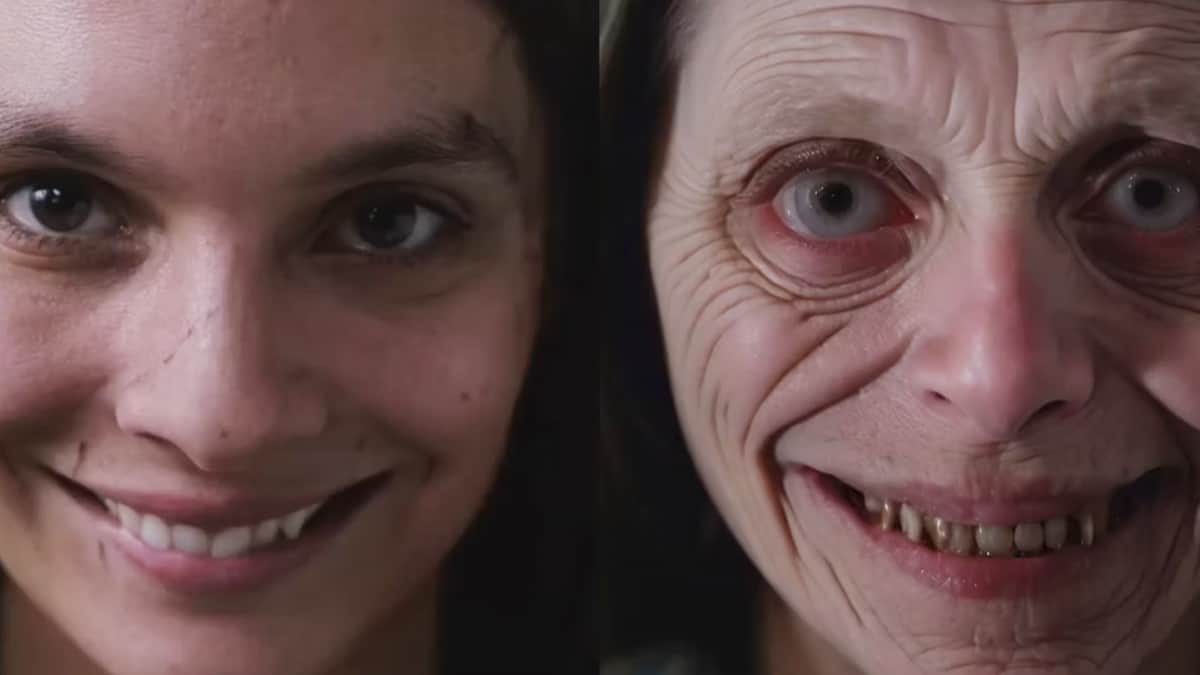Montagem com cena original de filme e cena com maquiagem feita por IA