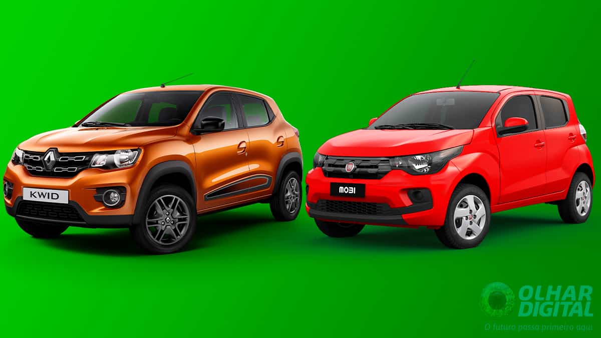 Montagem com Renault Kwid e Fiat Mobi, os carros mais baratos do Brasil