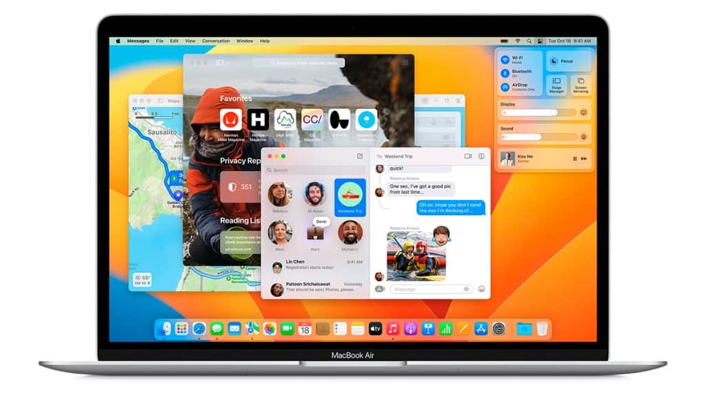 Visão de frente do MacBook Air M1 da Apple aberto