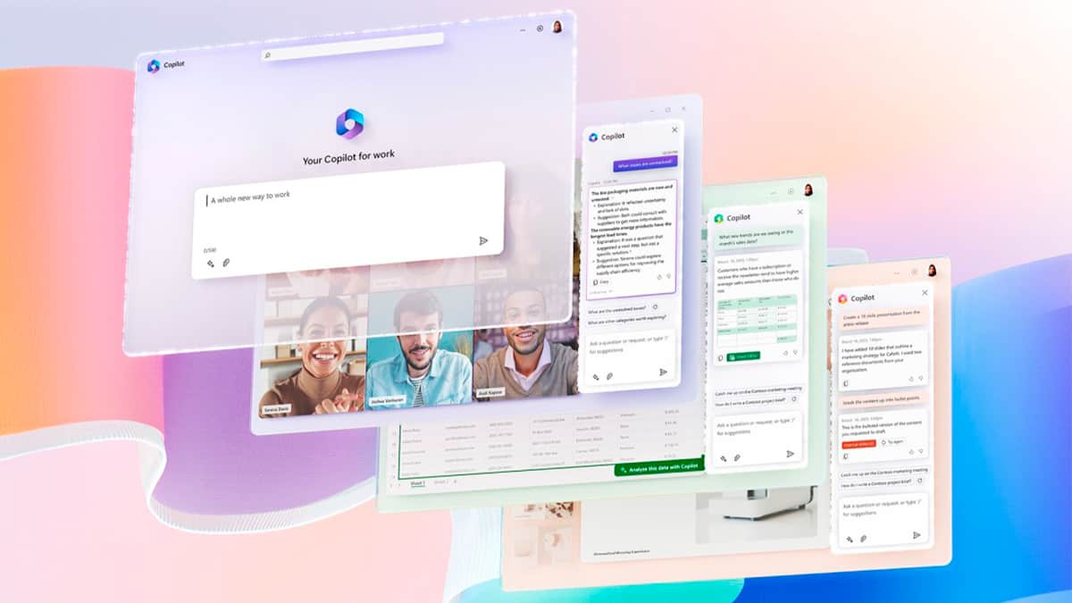 Telas de programas do Microsoft 365 com o Copilot