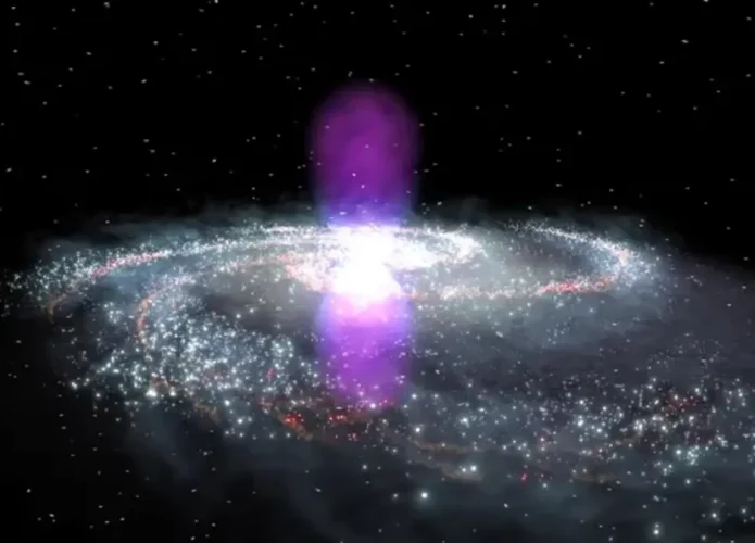 Ilustração de bolhas no centro galáctico (Credito: NASA's Goddard Space Flight Center)