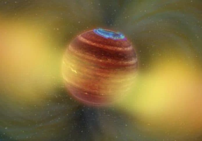 Ilustração de um cinturão de radiação em torno da estrela LSR J1835 + 3259