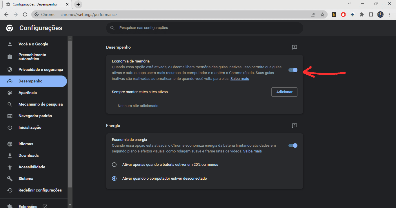 economia de memória chrome passo 2