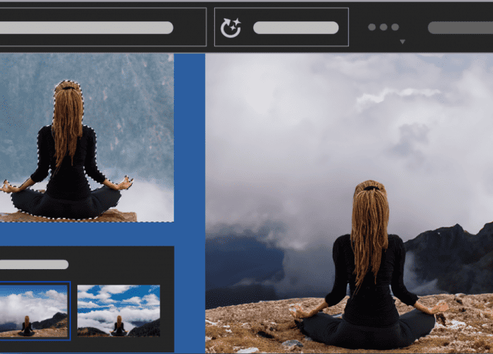 Imagem mostrando um passo a passo do Preenchimento Inteligente da Adobe