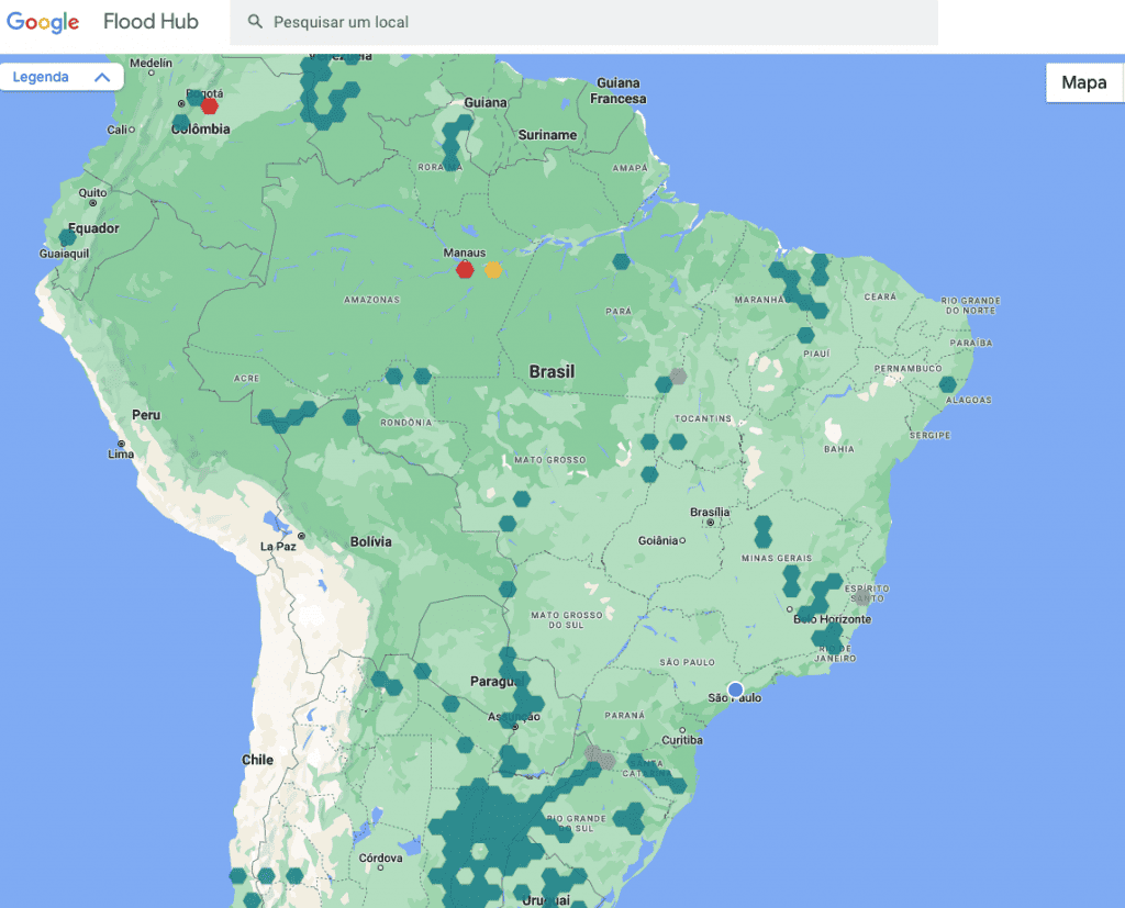 Mapa com rios monitorados no Brasil (Imagem: reprodução)