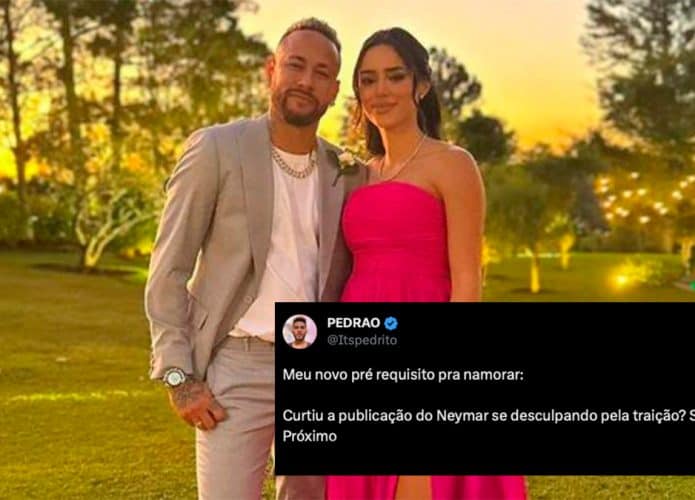 Tweet sobre post do Neymar em cima de foto do jogador com a namorada