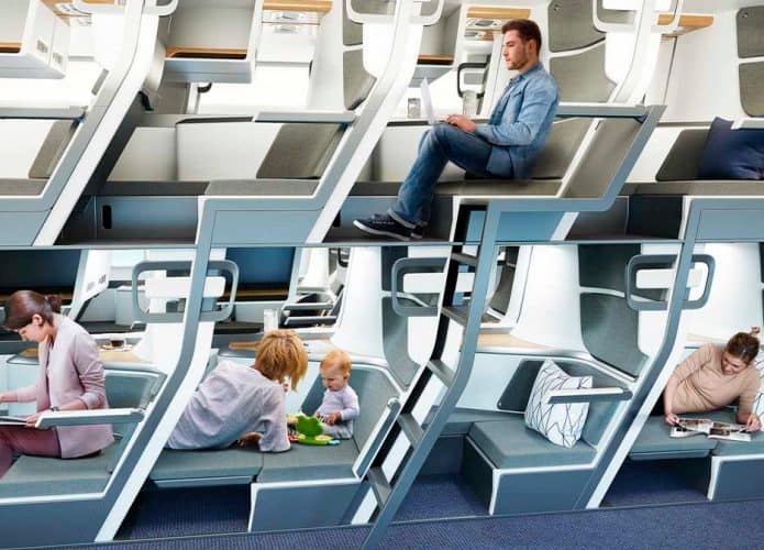 Ilustração de beliche de assentos em avião