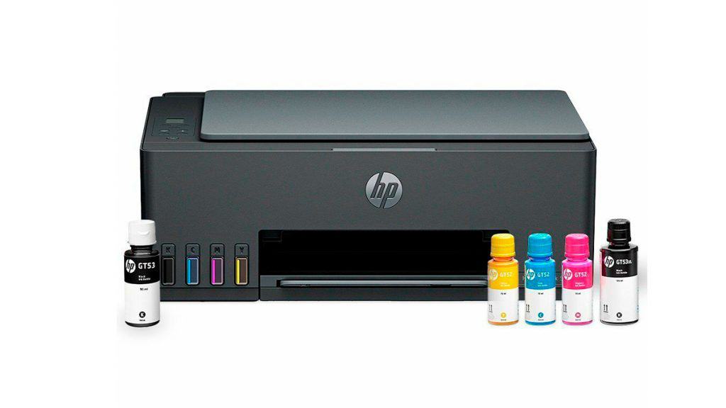 Impressora HP Smart Tank 581 com frascos de tinta na frente