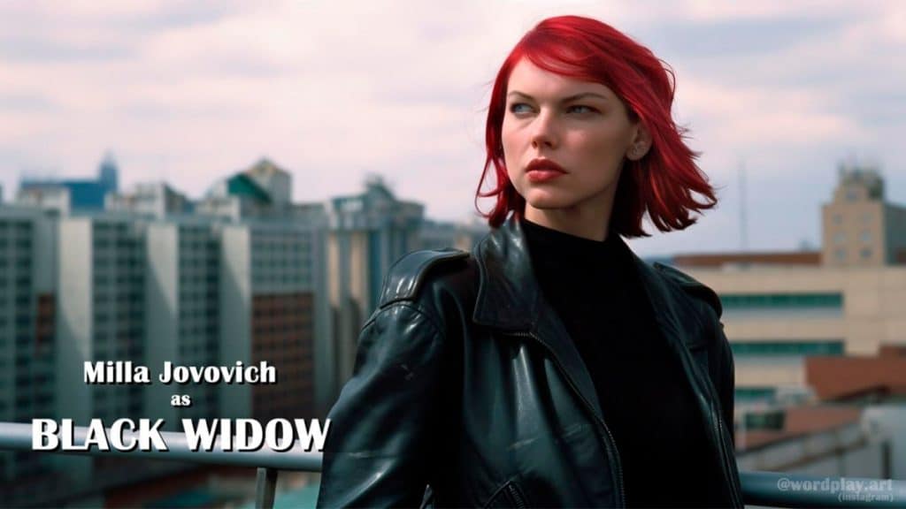 Milla Jovovich no papel de Viúva Negra nos Vingadores dos anos 90