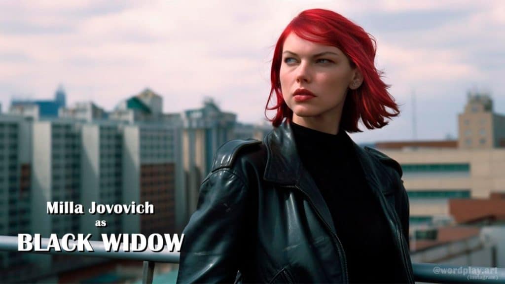 Milla Jovovich no papel de Viúva Negra nos Vingadores dos anos 90