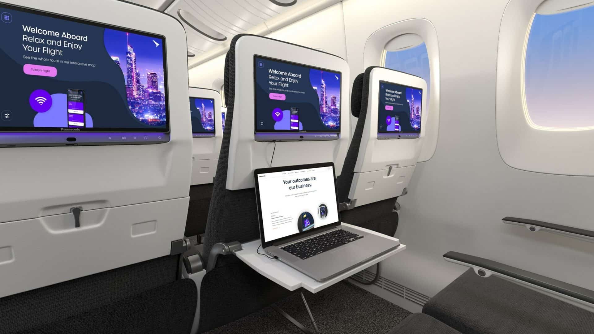 Tela 4K da Panasonic na United Airlines (Imagem: divulgação/Panasonic Aviation)