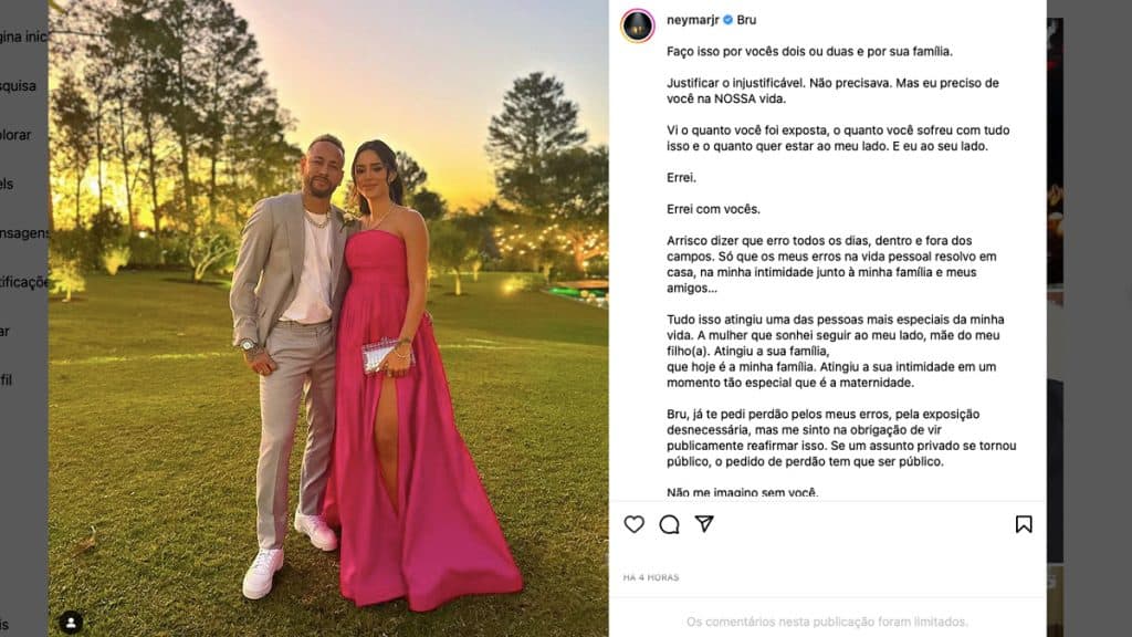 Post de Neymar no Instagram