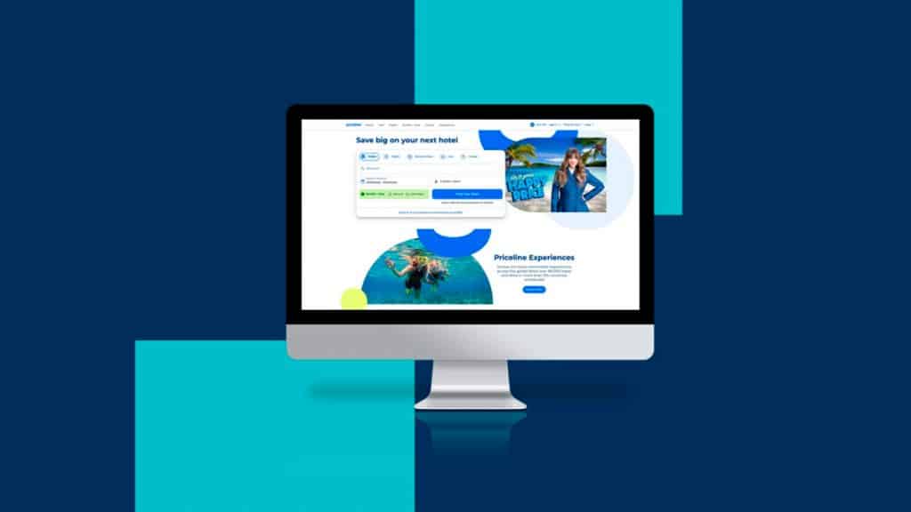 Montagem com site da Priceline aberto num iMac