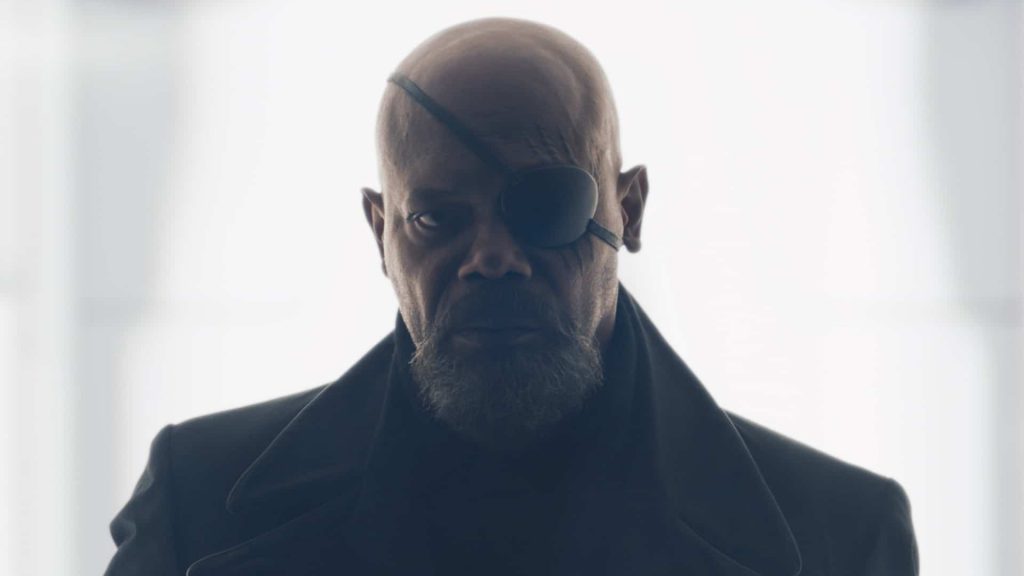 Nick Fury de frente na série Invasão Secreta