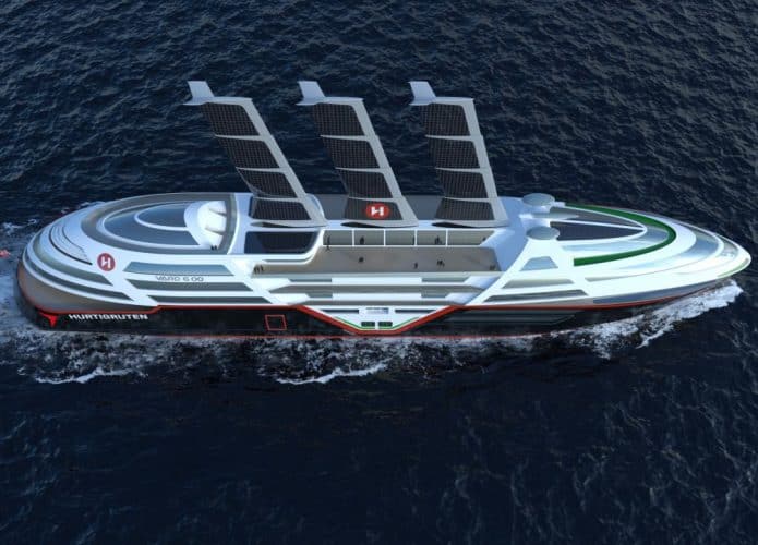 navio elétrico com velas solares