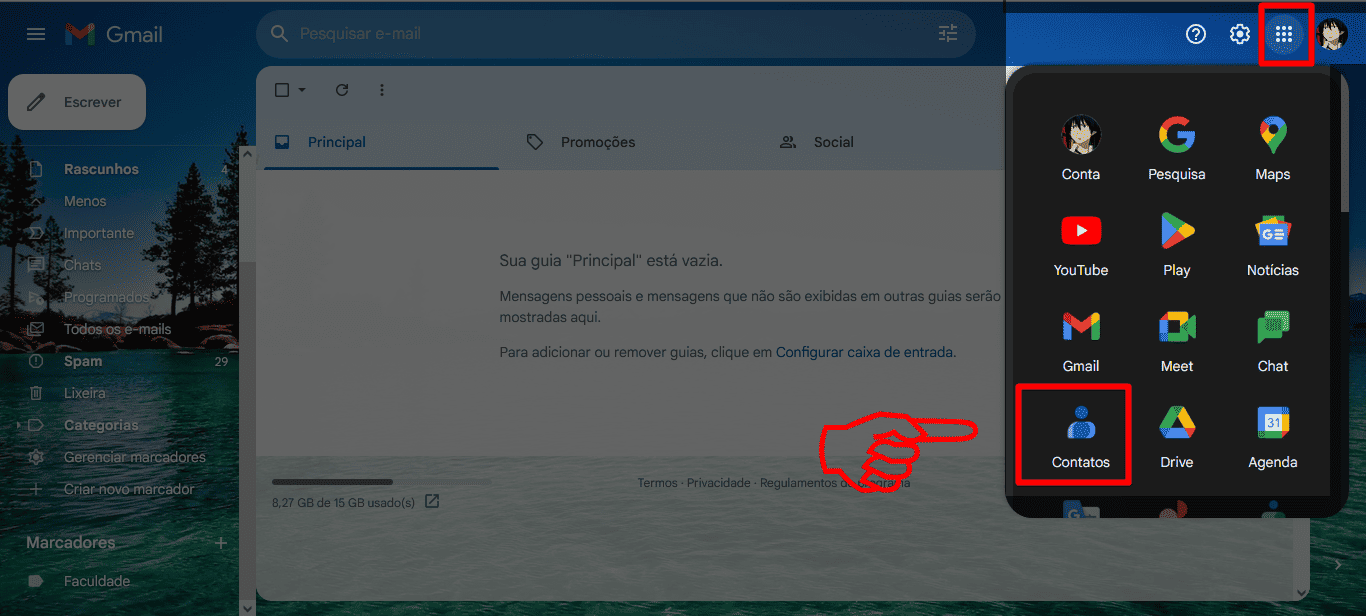 2 - como adicionar contatos na conta do gmail