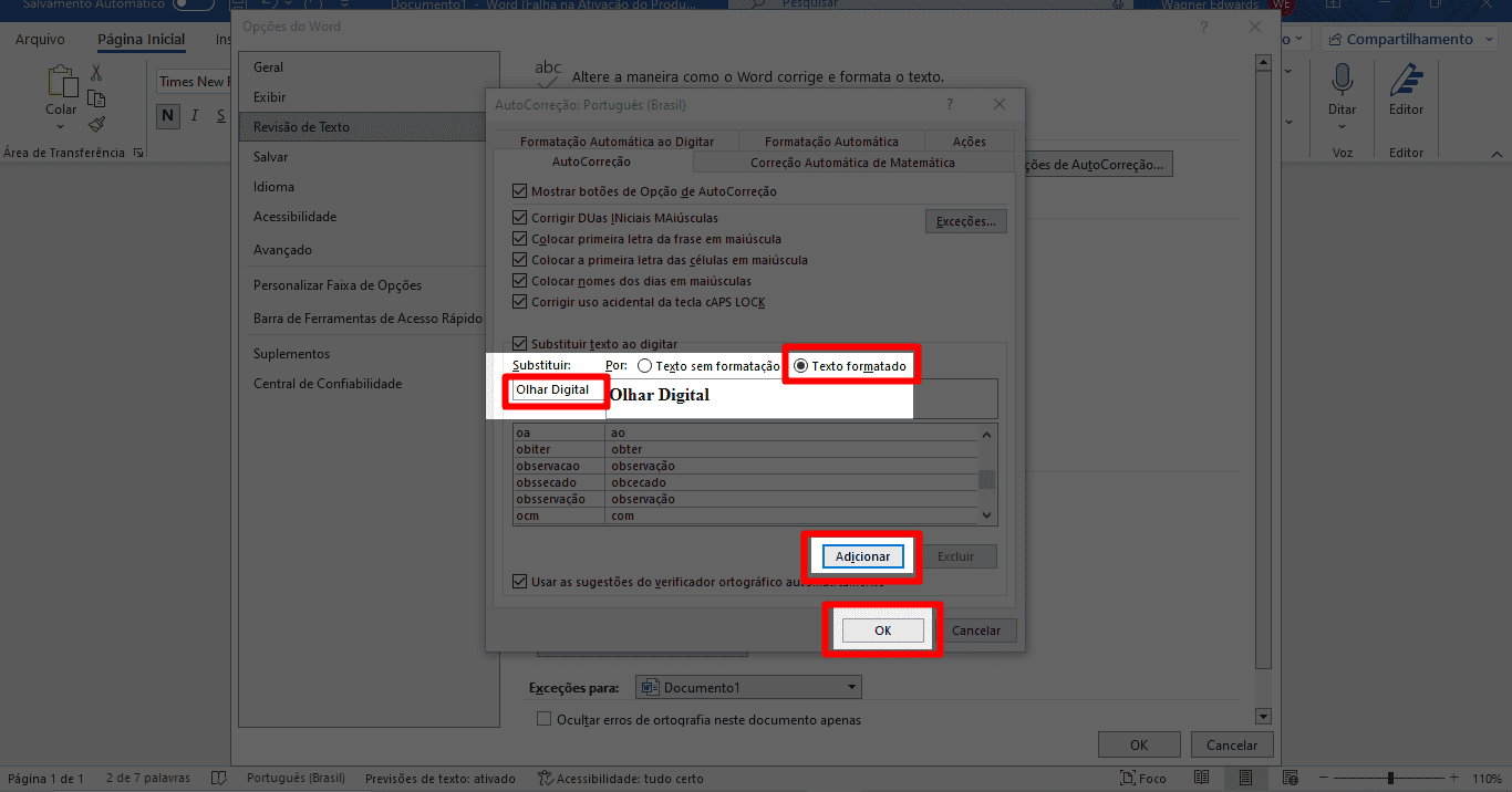 7- como formatar uma palavra ou frase automaticamente pelo word