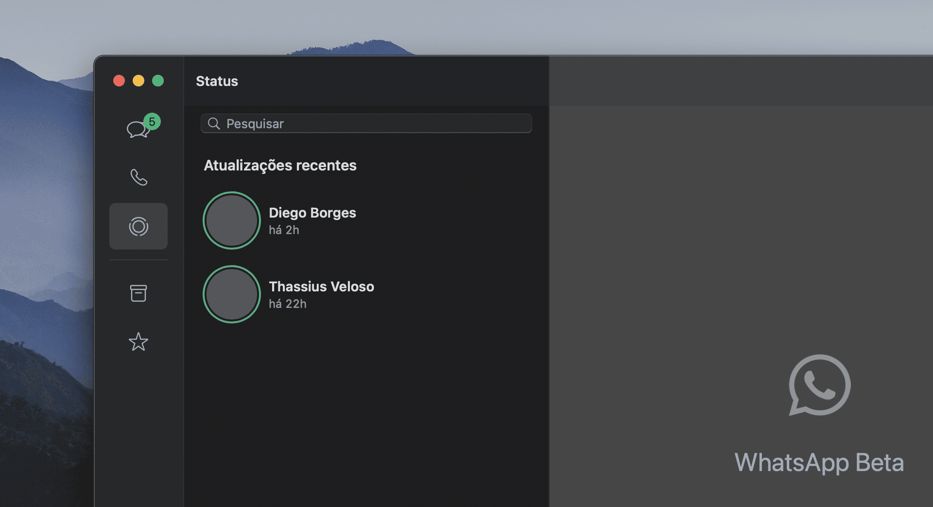 WhatsApp com Status no macOS (Imagem: reprodução/Olhar Digital)