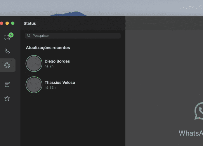 WhatsApp com Status no macOS (Imagem: reprodução/Olhar Digital)