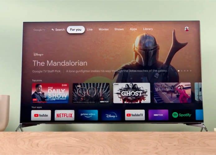 TV com home do Google TV aberta