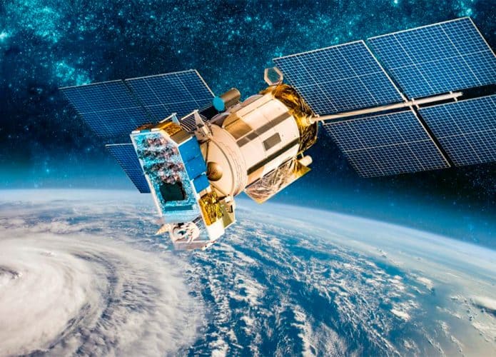 Ilustração digital de satélite no espaço