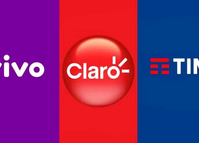 Montagem com logomarca de cada operadora de celular do Brasil