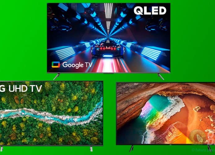 Montagem de smart TVs em promoção na Amazon
