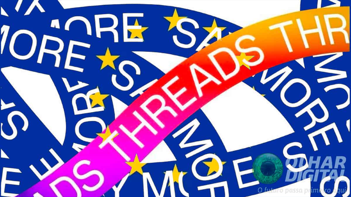 Logomarca do Threads sobrepondo bandeira da União Europeia