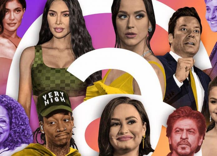 Montagem com imagens de celebridades misturadas com a logomarca do Threads