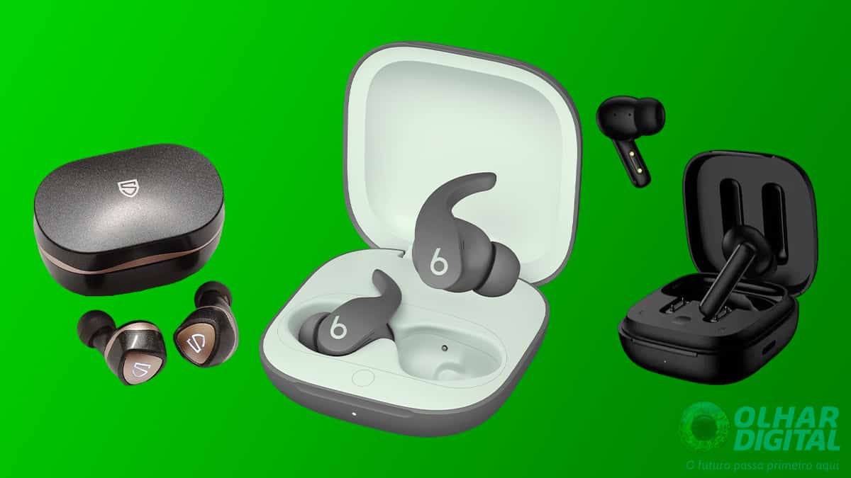 Montagem com fones de ouvido sem fio em promoção na Amazon