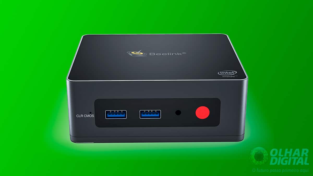 Montagem com um dos mini PCs em oferta na Amazon e na Kabum