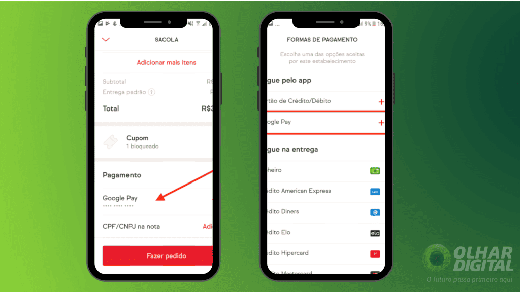 Imagem mostrando o Google Pay sendo adicionado como forma de pagamento