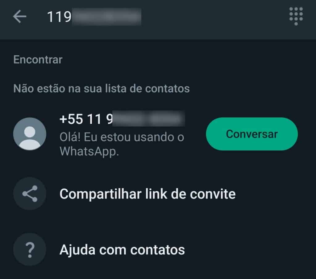 WhatsApp com envio para número desconhecido (Imagem: reprodução/Olhar Digital)