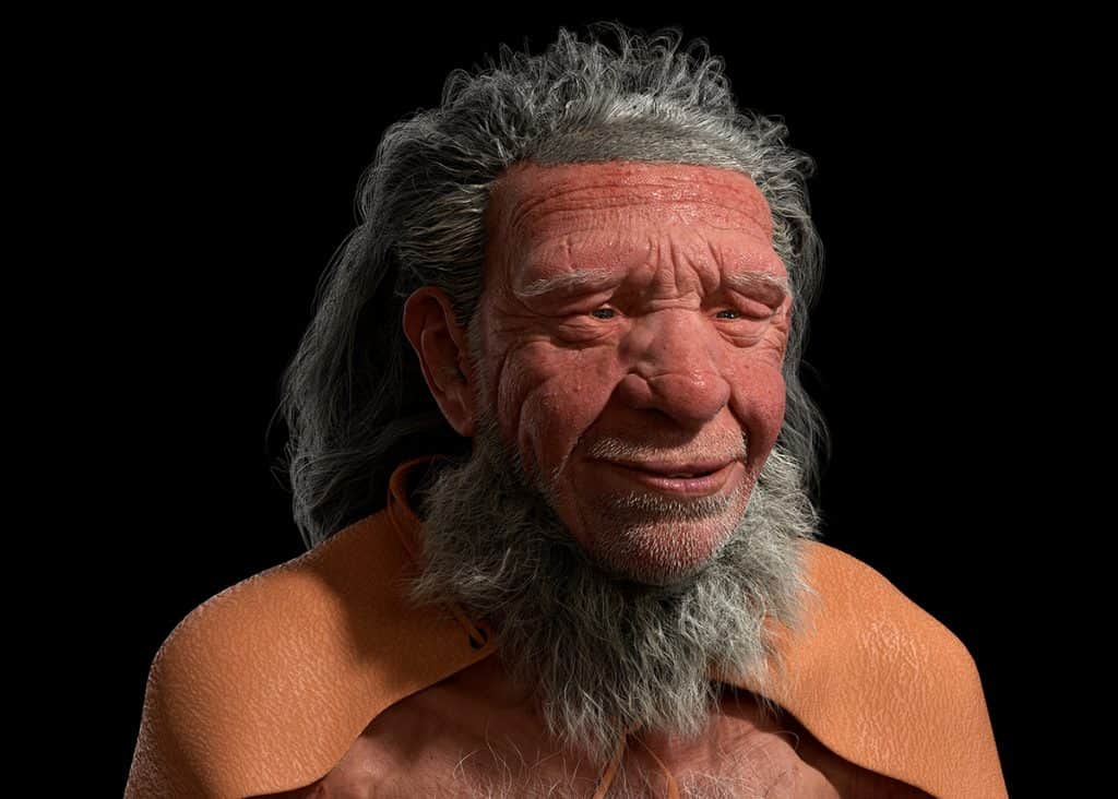 Representação artística em impressão 3D de um homem neandertal