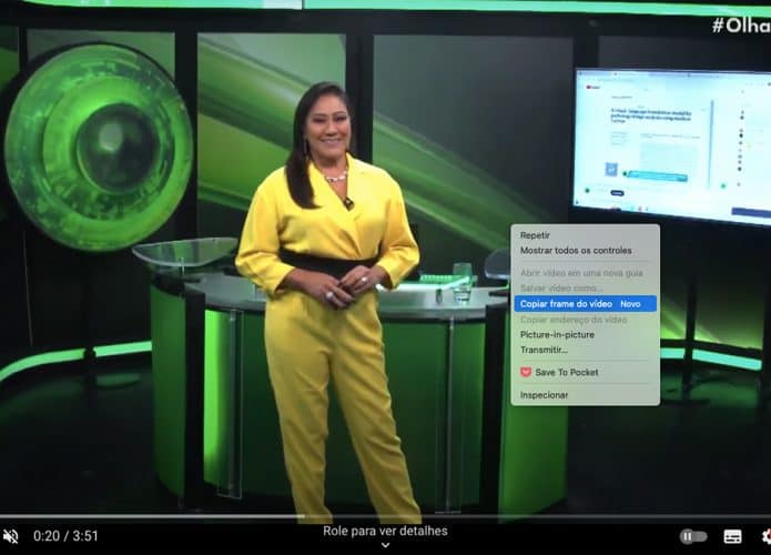 Captura de tela de vídeo pausado no YouTube com destaque para o novo recurso 