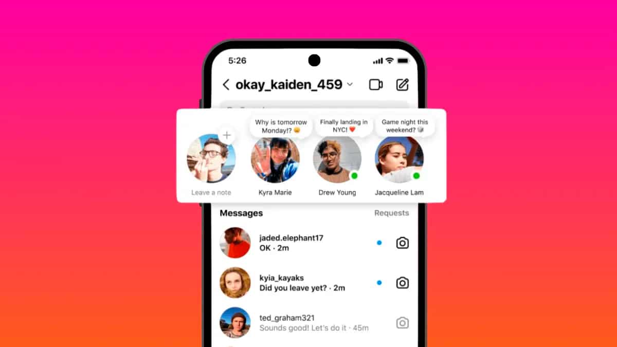 Montagem com Notas do Instagram abertas num celular