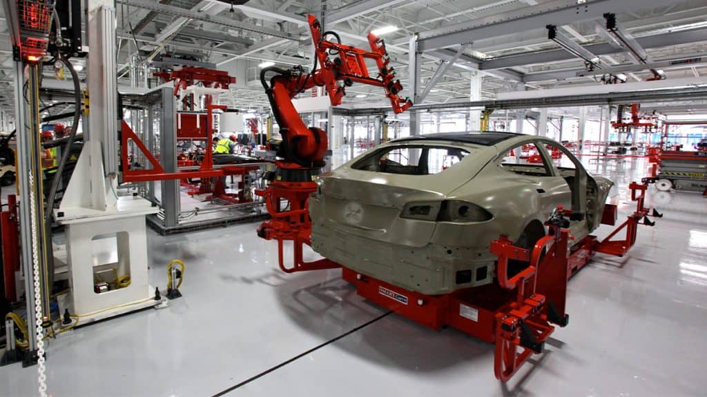 Linha de produção de carros elétricos da Tesla