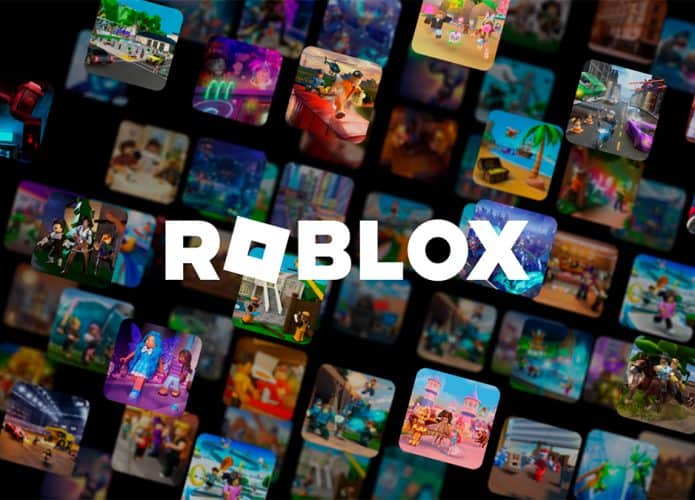 Logomarca do Roblox sobre ícones da plataforma